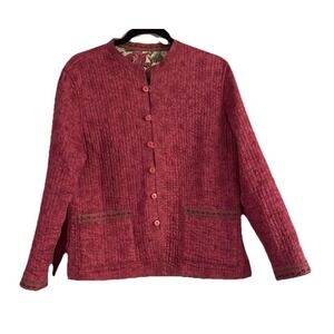 Vintage Reversible Quilted Jacket LP Pink‎ Green Floral Boho Cottagecore Grandma